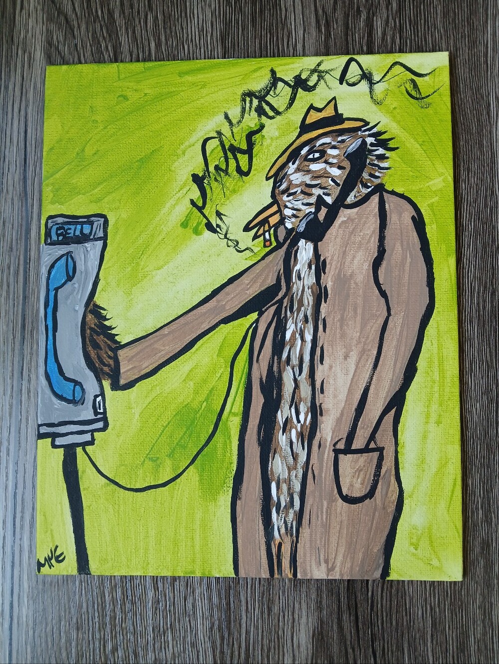 Bird Using Pay Phone Painting - Picture 8 of 10